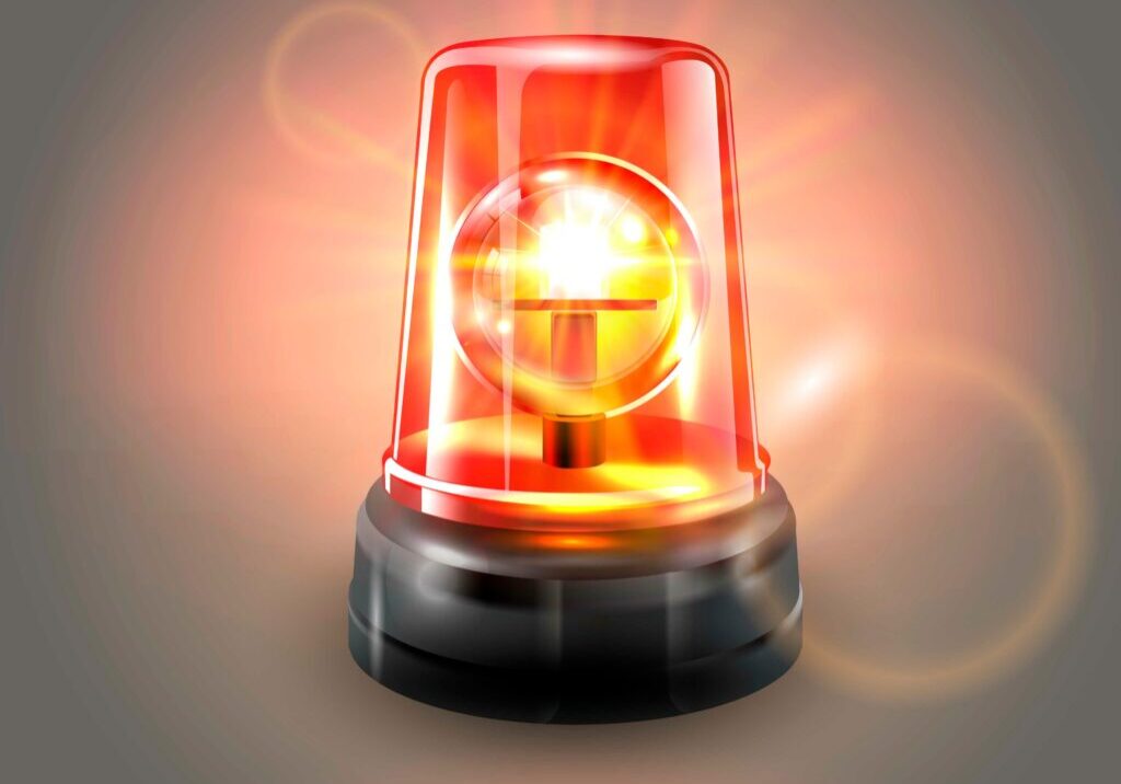 Red flashing police beacon alarm. Police light siren emergency equipment. Danger flash ambulance beacon. Vector illustration.