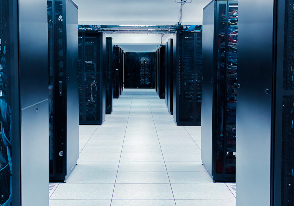 Row of server rack or Network device in datacenter.Datacenter concept
