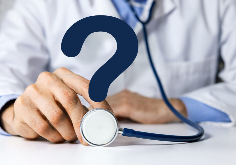 doctor with stethoscope and question mark. medical advice, health care confusion and faq concept doctor with stethoscope and question mark. medical advice, health care confusion and faq concept