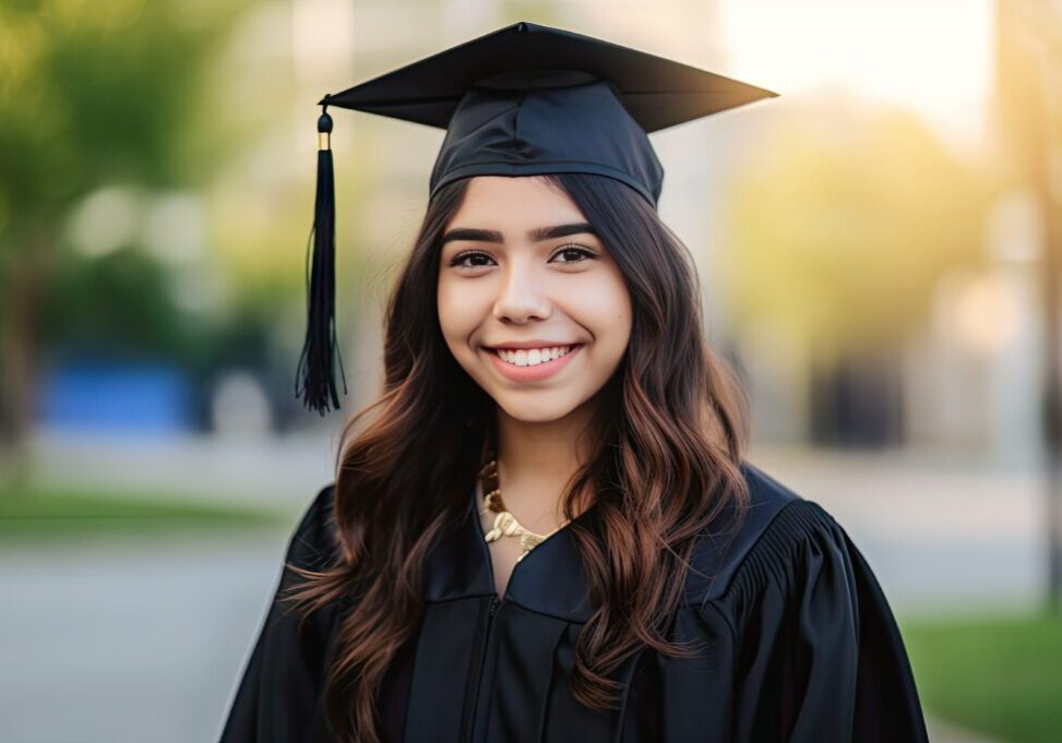 Happy young Latina woman at a graduation ceremony created with G